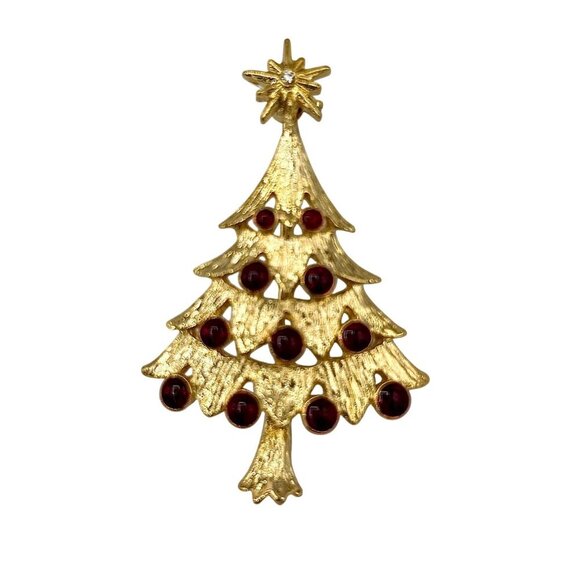 VINTAGE SIGNED AAI GOLD TONE CHRISTMAS TREE BROOCH PIN RHINESTONE - Picture 1 of 5